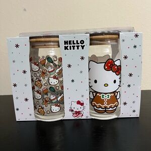 Sanrio Hello Kitty Christmas Gingerbread Glass Tumbler W/ Straw 16oz Set of 2